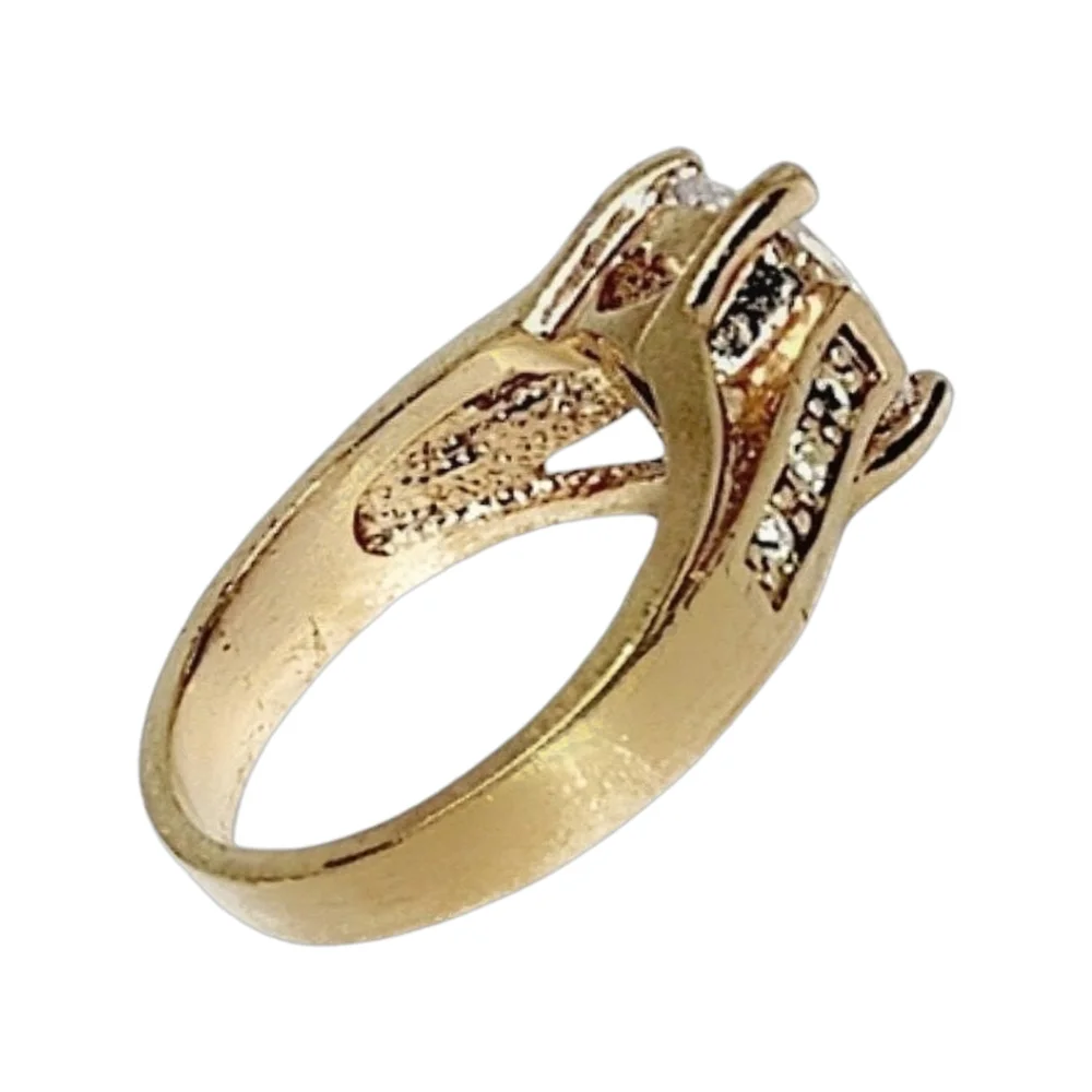 Gold Plated CZ Solitaire Ring with Accented Band | Size 8 | NWOT
